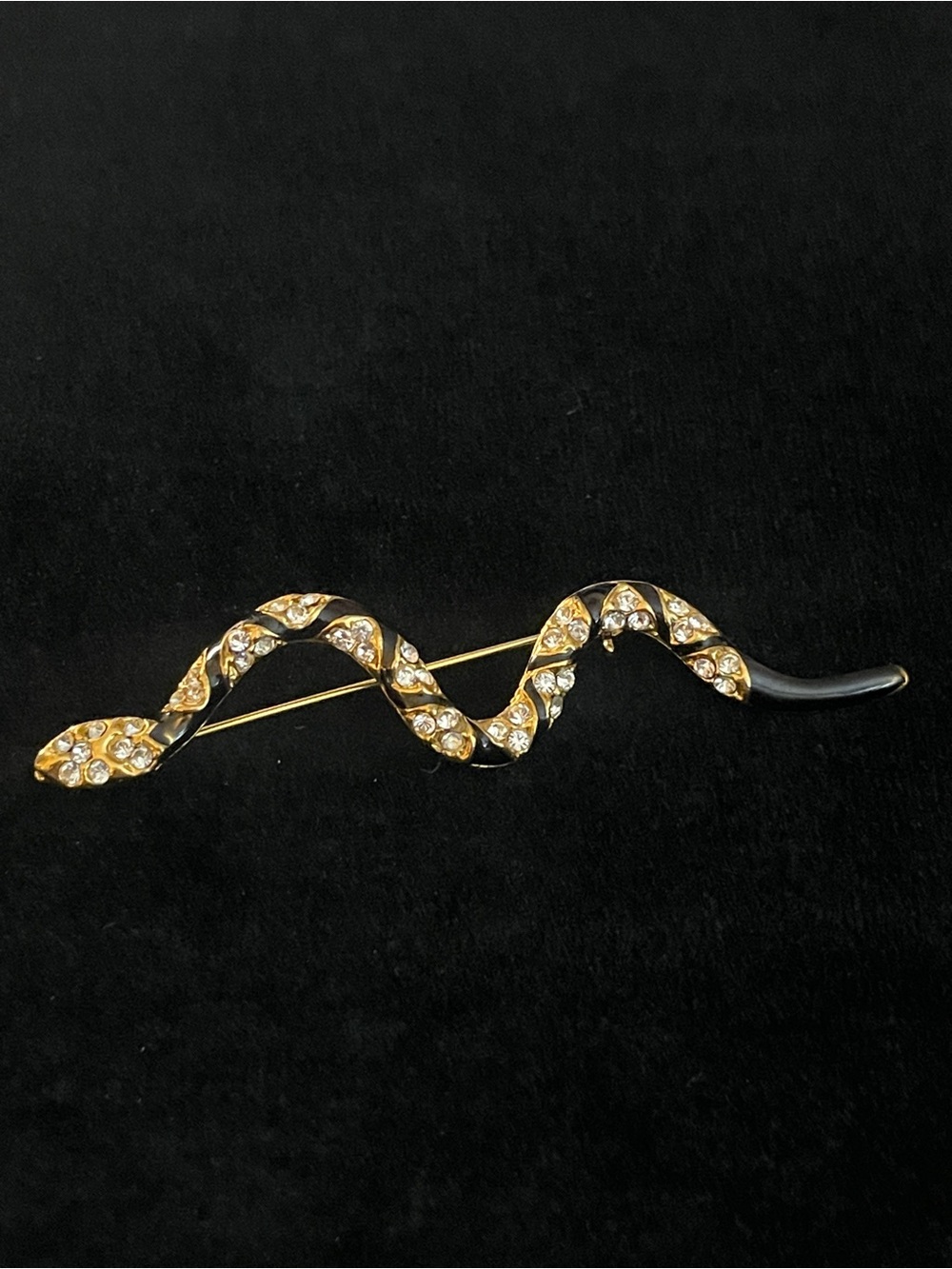 Vintage Gold and Black Crystal Snake Brooch Jewelry!